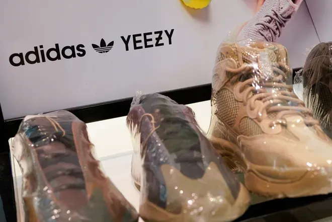 A display of Adidas' Yeezy shoes