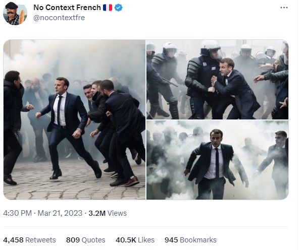 Fake AI "photos" of French President Macron among protestors 