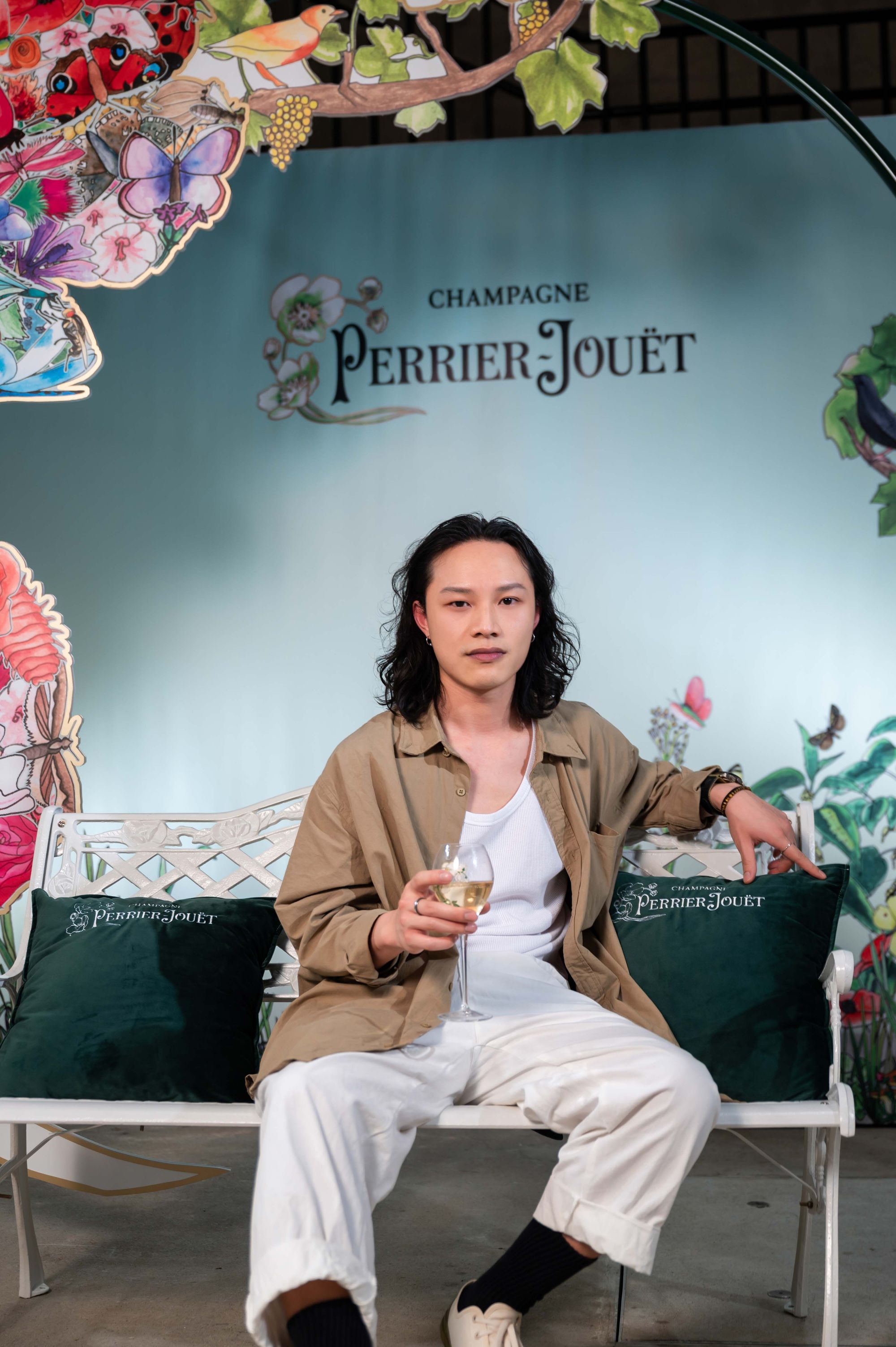 Artist Neil Wang at the Perrier-Jouet pop-up in Tai Kwun Central