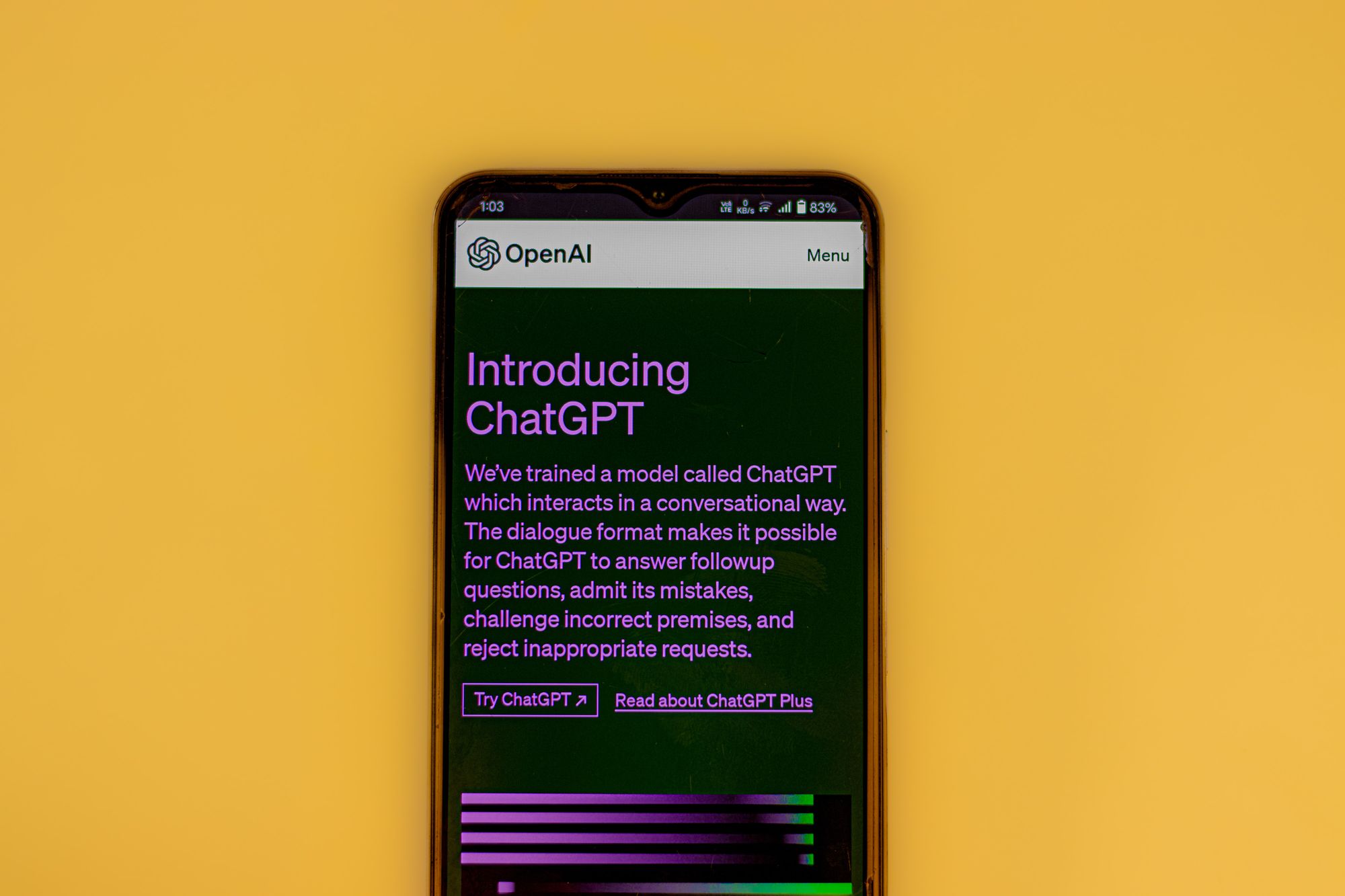 OpneAI's ChatGPT on a mobile phone 