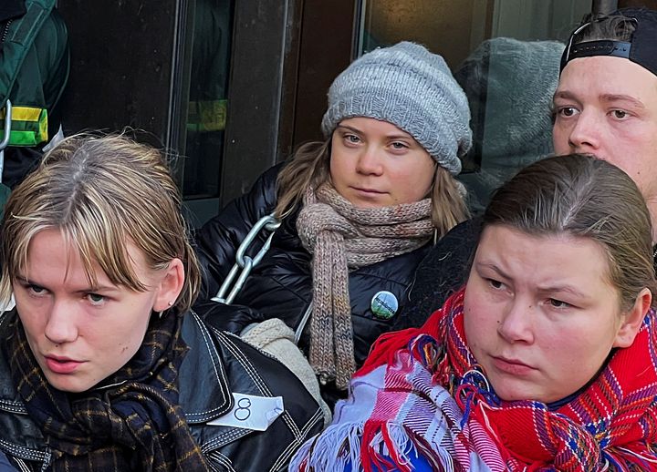 Greta Thunberg and protestors in Norway
