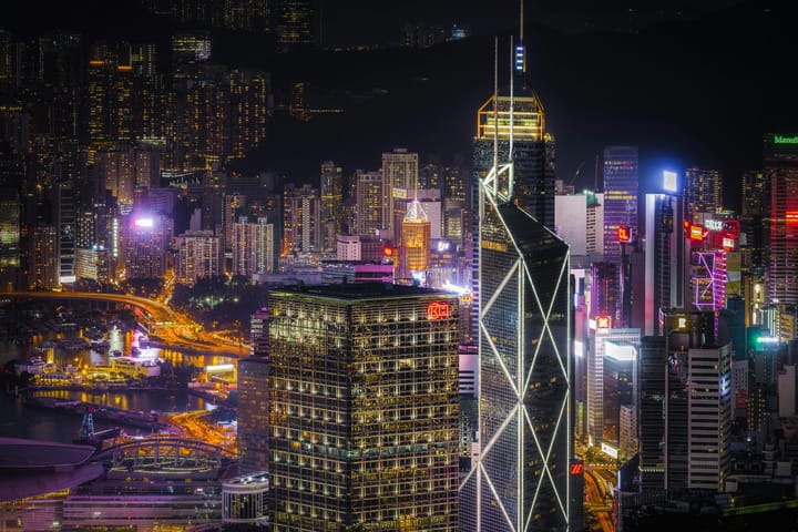 aerial view of Hong Kong at night